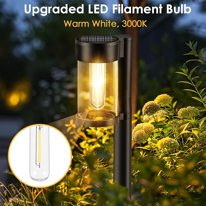 Mancra Solar Pathway Lights Outdoor, 10 Pack Metal & Glass Solar Lights Outdoor Waterproof Landscape Path Lights for Outside Yard Lawn Walkway Driveway Garden Decor