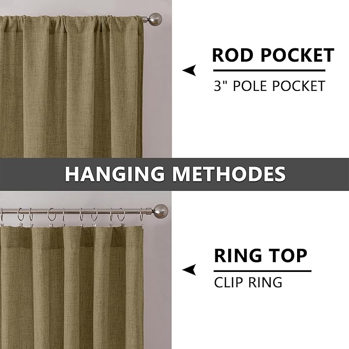 Tollpiz Short Linen Curtain Living Room Rod Pocket Semi Sheer Curtains Burlap Light Filtering Thick Linen Drape for Bedroom, 54 x 45 inches Long, Taupe, Set of 2 Panels