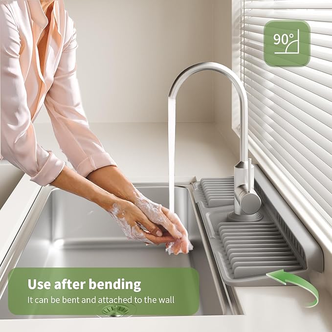 Faucet Mat for Kitchen Sink, 2025 New Silicone Sink Splash Guard, 7°Slope Fast