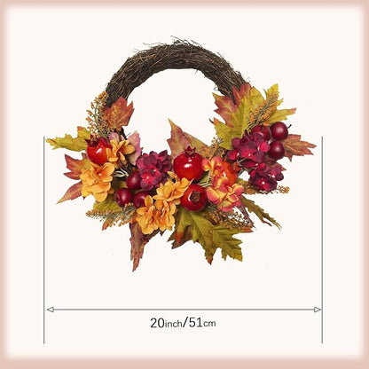Fall Wreaths for Front Door 20 Inch Autumn Wreaths for Thanksgiving & Halloween & Harvest Festival Indoor/Outdoor Fall Decorations with Apples Pomegranates Maple Leaves
