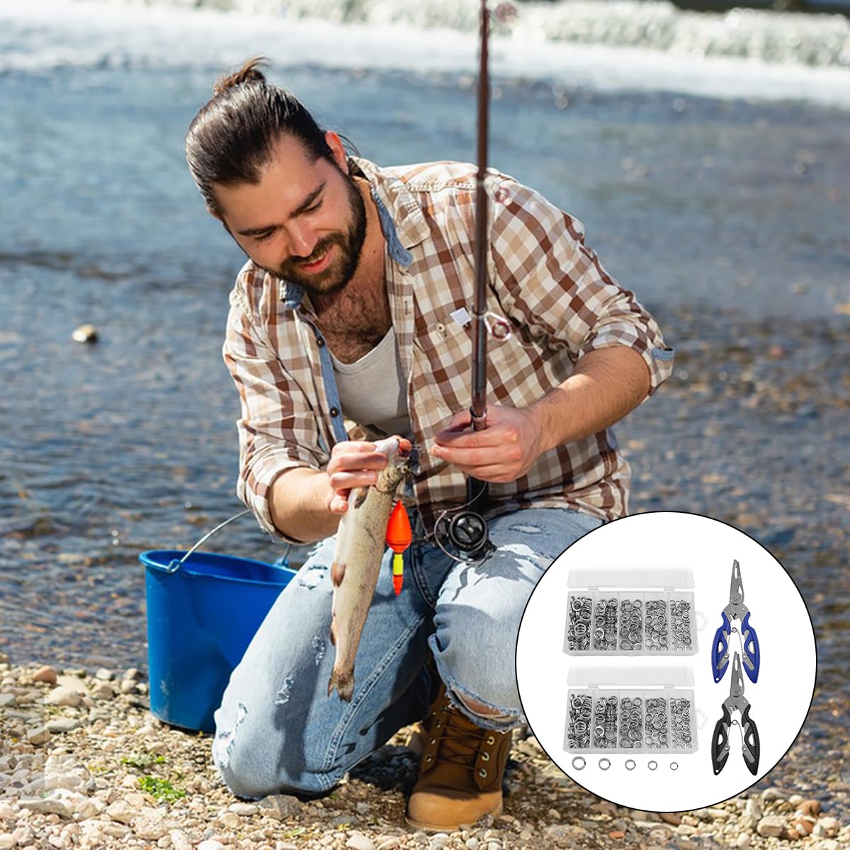 SourceTon 400 PCS Heavy Duty Split Ring Kit with 2 Pliers - High Strength Stainless Steel Lure Connectors (5 Sizes: 5-9mm, 30-95lb) for Saltwater & Freshwater Fishing Tackle