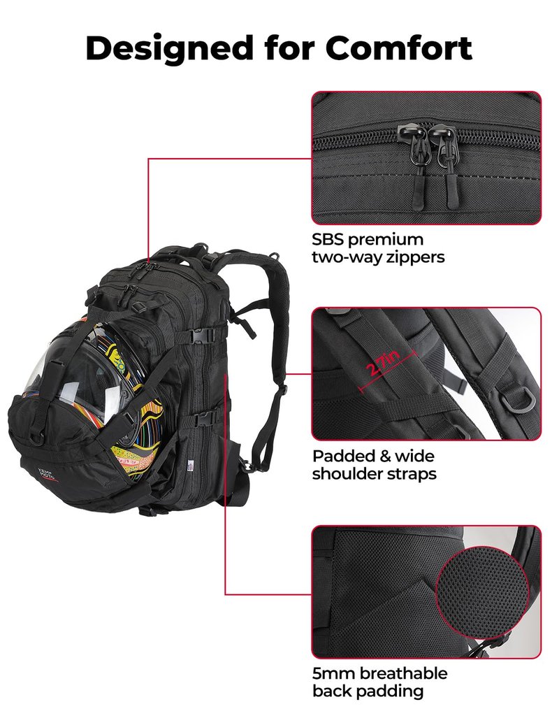 KEMIMOTO Motorcycle Helmet Backpack, 37L Large Capacity Helmet Bag with USB Charging Port, Riding Commuting Backpack for Men
