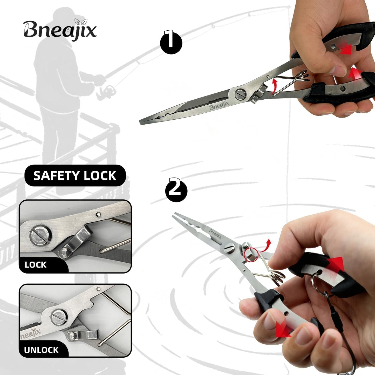 Bneajix Professional 8.4“ Fishing Plier with Safety Lock and Anti Loss Rope