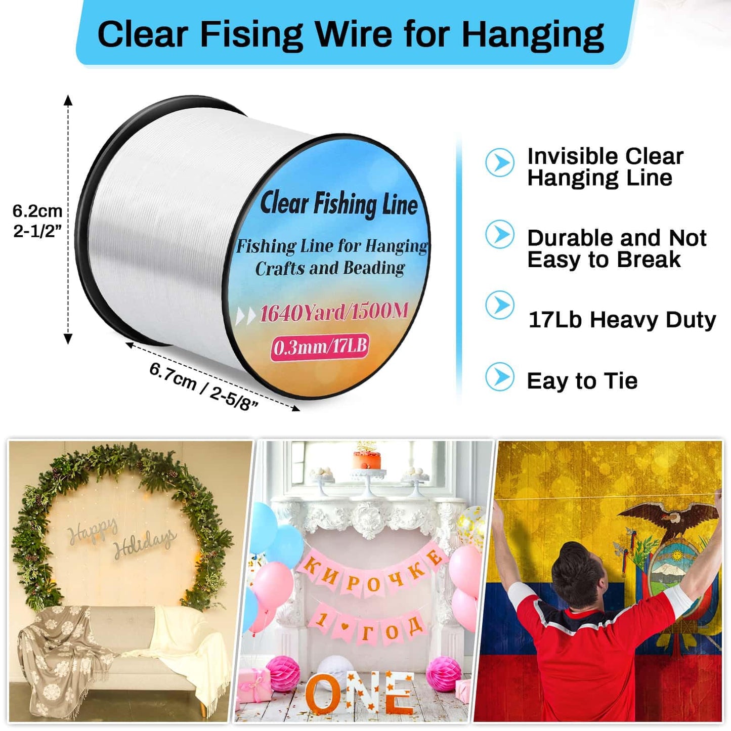 1640Yard/1500m Fishing Wire Nylon String Clear, Acejoz 0.3mm Fishing Line Invisible Hanging Wire Monofilament Line for Hanging Decorations Balloon Crafts