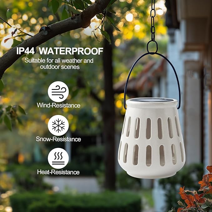 Solar Table Lanterns Outdoor Waterproof - Hanging Lamp Table Top Lights -Solar Powered Decorative Lantern for Desk Patio Porch Garden Modern Home Decor, Birthday Gift for Women/Men (Ceramic Beige)