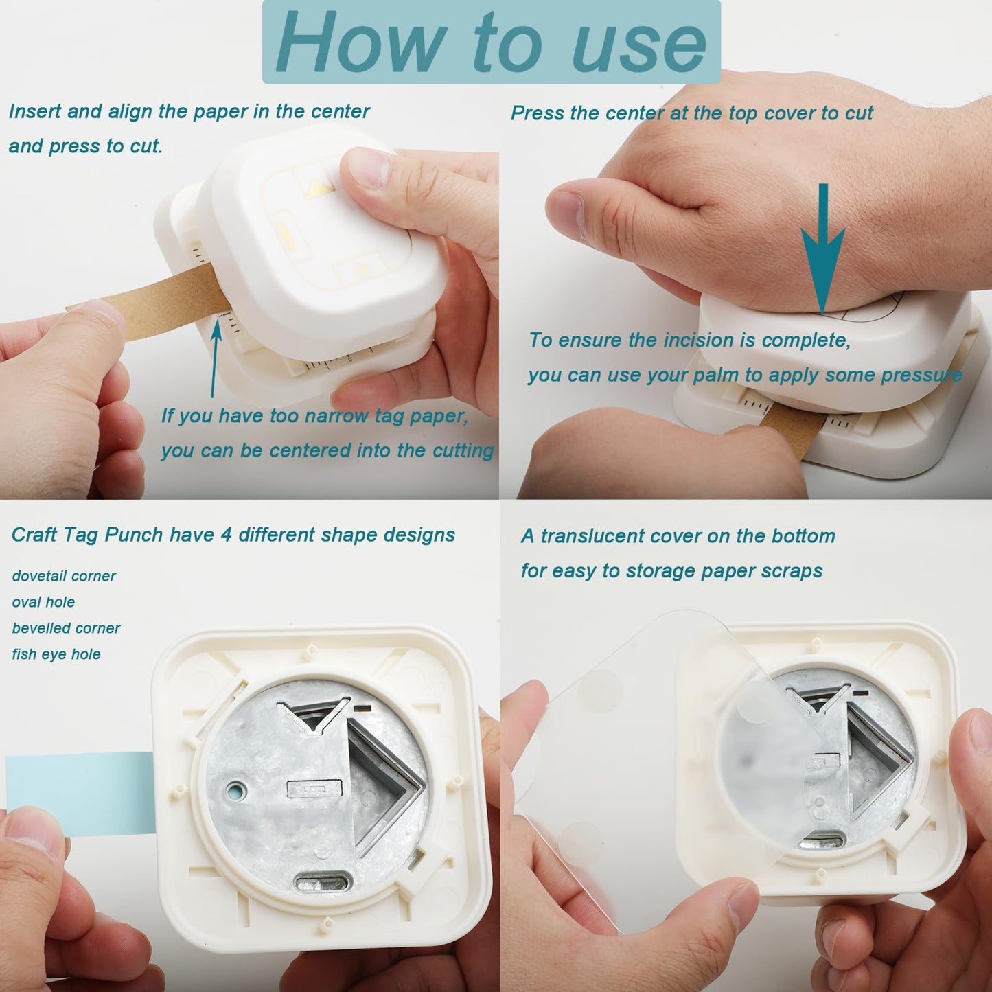 Craft Tag Punch Tag Paper Punches 4 in 1 Hole Puncher for Making Scrapbooking DIY Crafts Paper Punches (4 Shapes)
