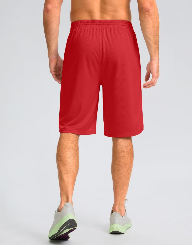 Men's Athletic Shorts with Pockets 9" / 11" Long Basketball Shorts Lightweight Quick Dry Gym Workout Shorts for Men(Red,S)