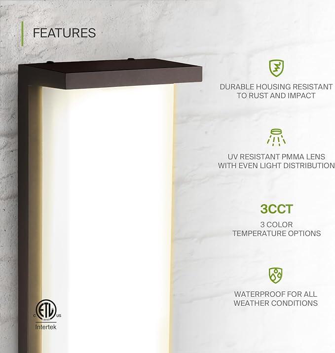 ASD LED 14" Outdoor Wall Light, Front Door House Sconce | 3CCT, Dimmable, Waterproof, ETL Listed | 20W 1900LM 3000-5000K 120V | Exterior Patio Lighting Fixture, Porch Lamp | Dark Bronze, 4 Pack