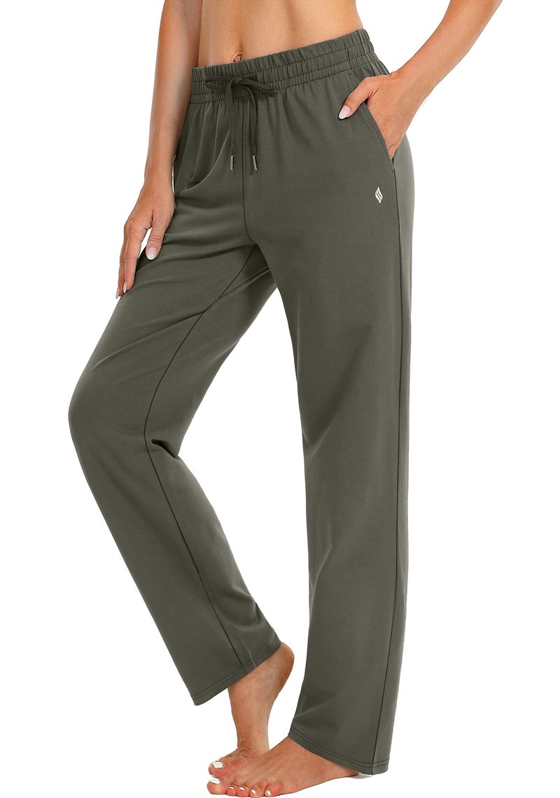 SANTINY Women's Cotton Sweatpants Yoga Lounge Casual Pants Open Bottom Sweat Pants for Women with Pockets (Olive_M)