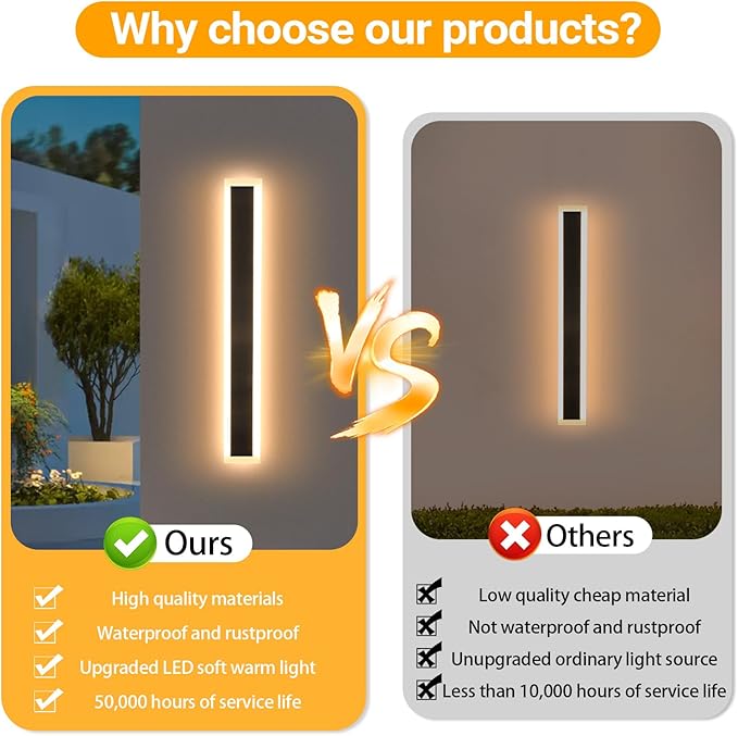 Porch Lights Outdoor, 31.5 inch Outdoor Sconces Wall Lighting 3000K LED Modern IP65 Waterproof Linear Exterior Wall Light for Garage Porch Patio
