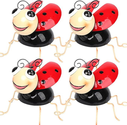 Metal Yard Art Garden Decor for Outside Cute Red Ladybugs Lawn Patio Ornaments Backyard Decorations Garden Gifts for Mom - Set of 4