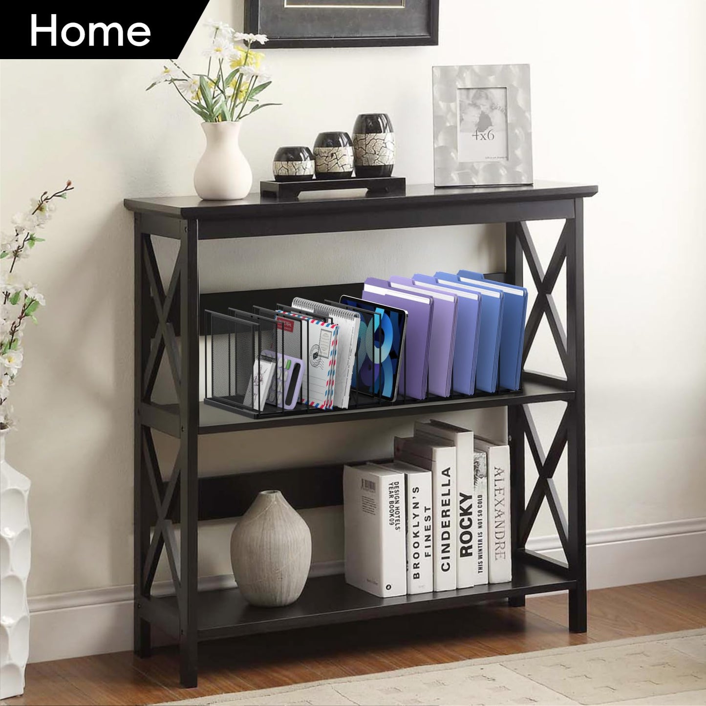 JMHUD File Organizer for Desk, 11-Section Vertical File Sorter, Paper Holder Organizer Standing Metal File Folder for Office Home Classroom, Black