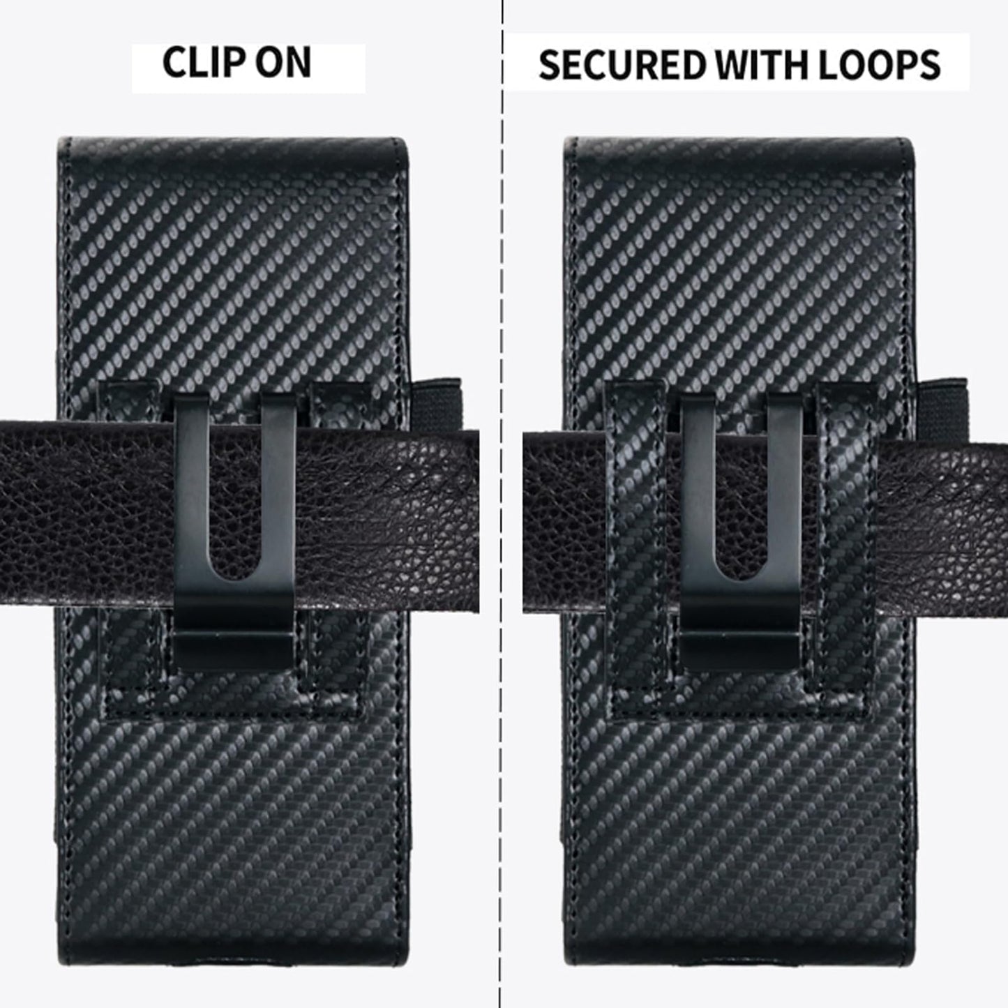 CusPra Holster Pouch for Samsung Galaxy Z Fold 8/7/6/5/4/3 with S Pen Holder & Belt Clip & Card Holder, Luxury Carbon Fiber Leather Holster Case with Belt Loop&Metal Clip&Magnetic Closuer (Vertical)