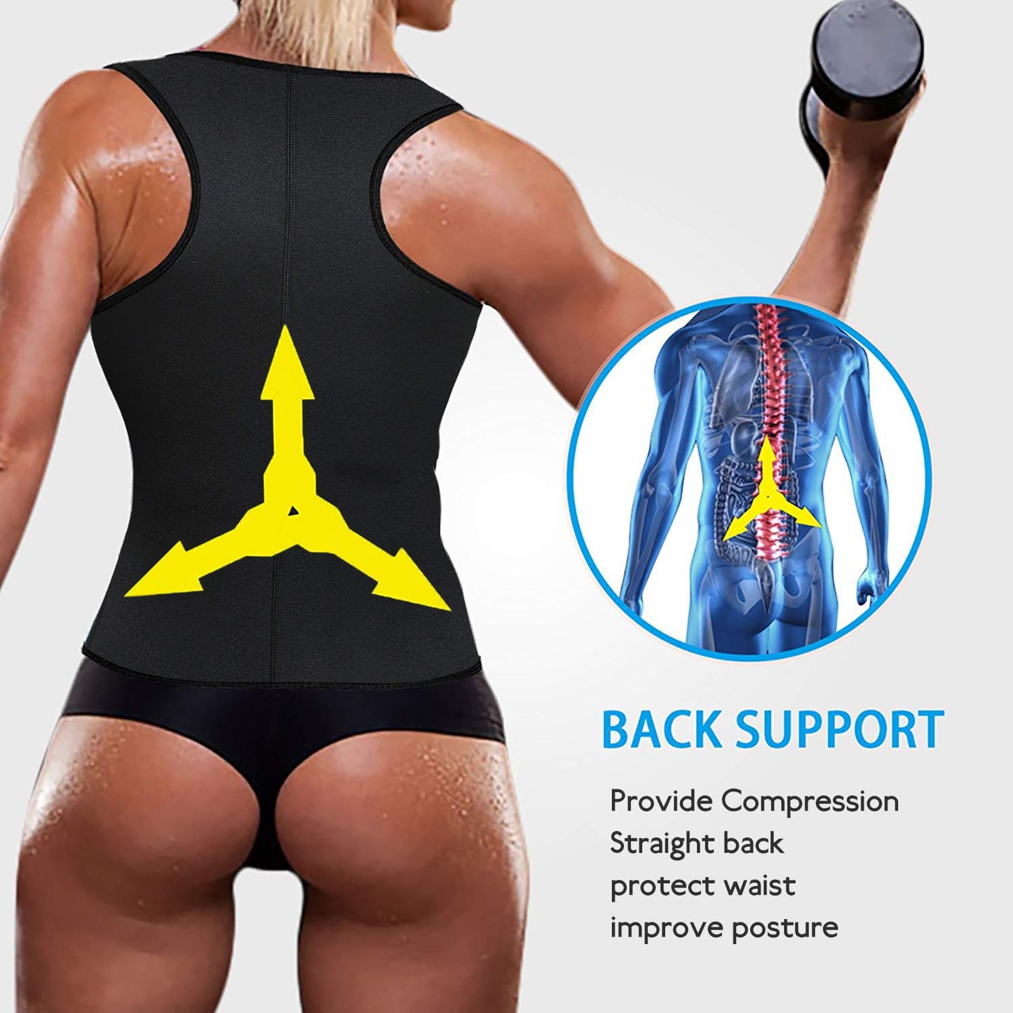 DoLoveY Women Neoprene Sauna Vest Waist Trainer Hot Sweat Slim Corset Body Shaper with Zipper Workout Tank Top