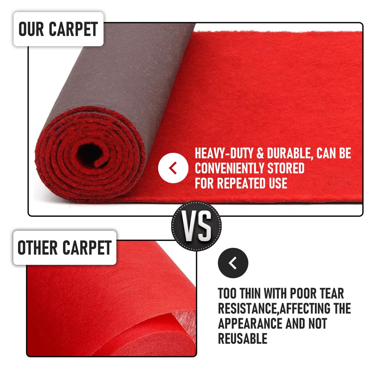 450GSM, 3ft x 20ft Red Carpet Runner for Party, Reusable TPR Non-Slip Backed Red Rug with Anti Slip for Wedding, Christmas, Indoor/Outdoor