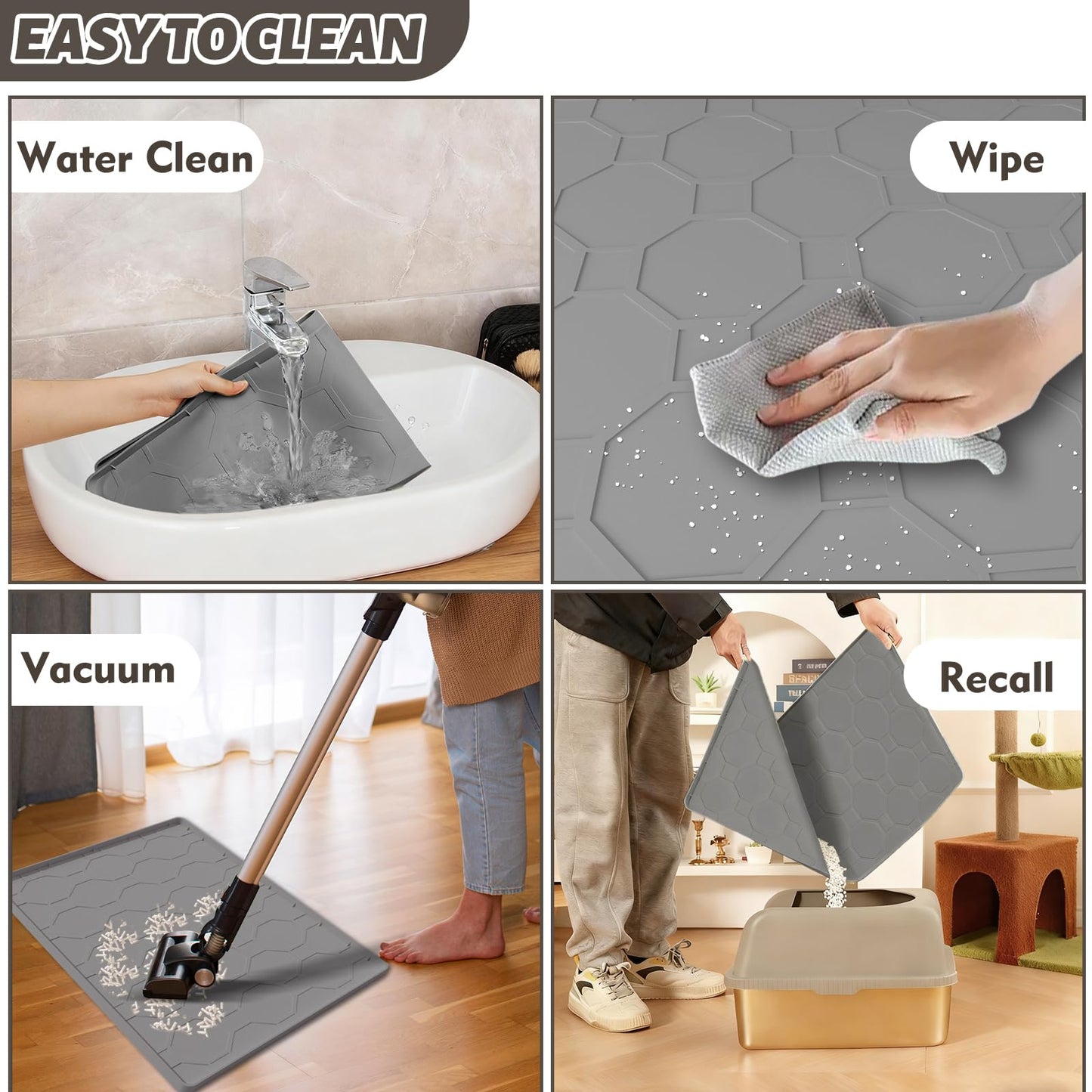Extra Large Cat Litter Mat, Waterproof Silicone Cat Litter Box Mat, Non-Slip Kitty Litter Trapping Mat for Cat Litter Box, Urine Proof Pet Feeding Mat for Floors, Easy Clean, 38 x 26 Inch