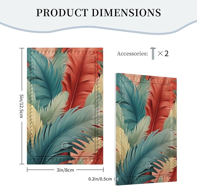 Colorful Feathers Blue Red Light Switch Covers No Device Wall Plate 1 Gang Decorative Blank Switchplate Electrical Faceplate for Country Living Bedroom Decor