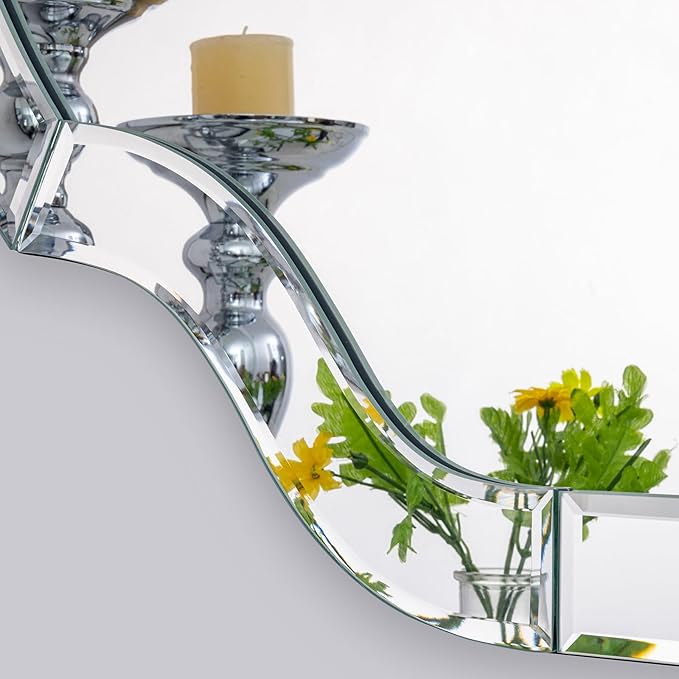 Large Decorative Mirrors, 28" X 40" Elegant Living Room Mirror with Glass Pieces and Beveled Edge, Vanity Mirror for Bedroom Bathroom Entryway Hang Horizontally or Vertically