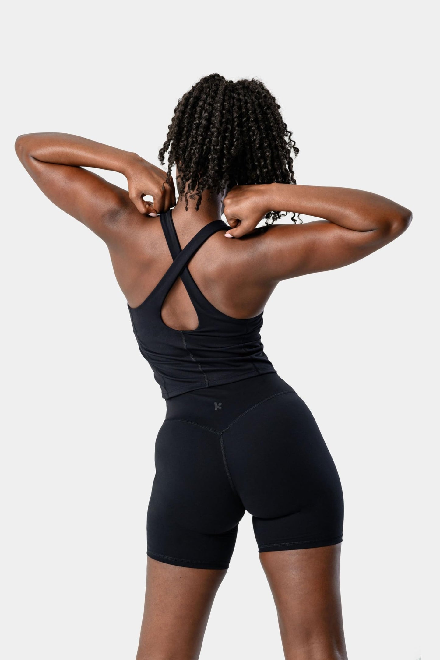 Kamo Fitness Serenity Shorts High Waisted 6" Inseam No Front Seam Thigh Friendly V Booty Seam Women's Biker Shorts (Black, S)