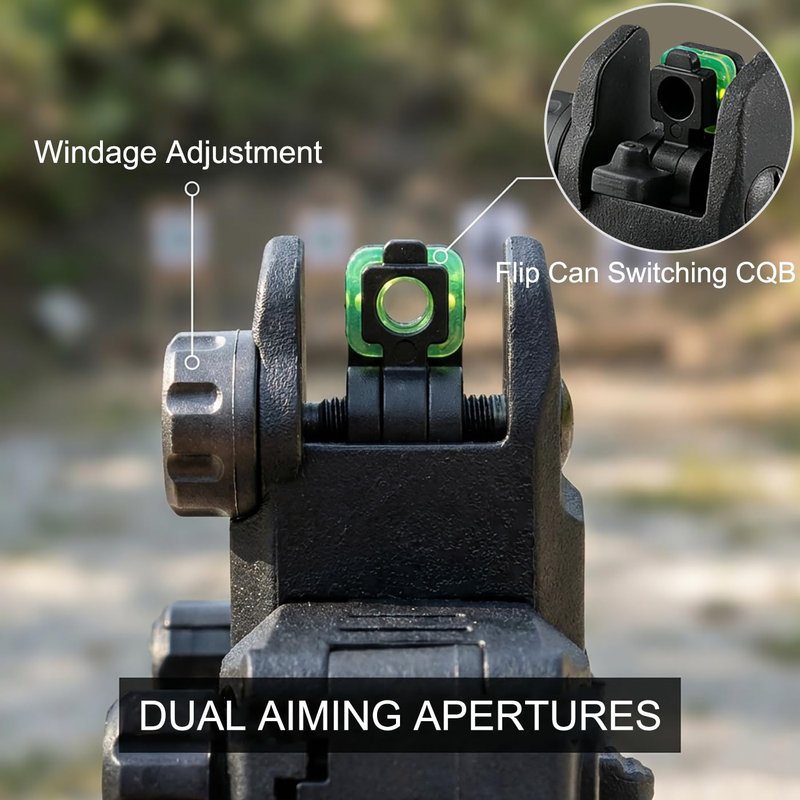 DOPETANE Fiber Optic Sights Flip Up Front and Rear Backup Sights with Red Green Fiber Optics Polymer Fiber Sight Black