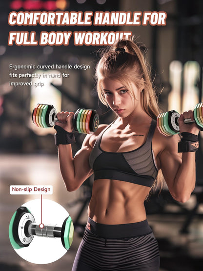 Adjustable Dumbbells Set 12.5LB/22.5LB Pair, 1-Sec Fast Adjustable 5 Weights by Turning Handle, Premium Comfort Non-slip Metal Dumbbells with Tray, Compact Size for Full Body Home Workout