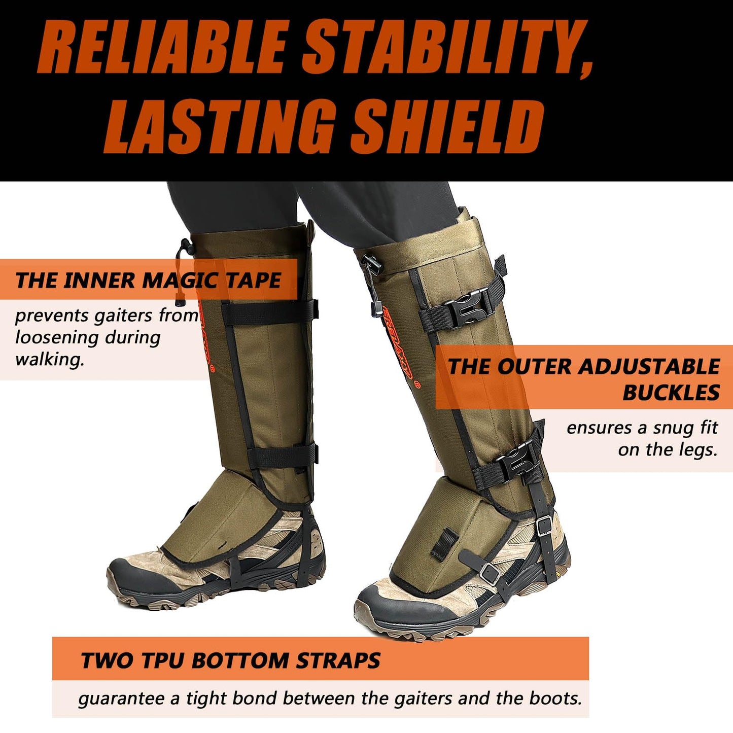 Frelaxy Snake Gaiters, Waterproof Snake Guard Chaps, Snake Bite Protection for Lower Legs, Adjustable Snake Proof Gaiters for Hunting/Outdoor Working, Fit for Men & Women