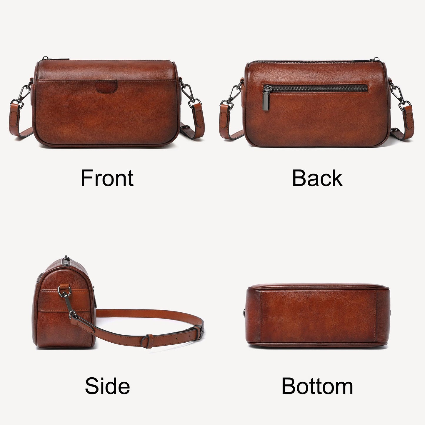 Genuine Leather Crossbody Purses Bag for Women,Travel Casual Handbag Bag, Small Shoulder Cross body Purse with Two Adjustable Straps(Brown)
