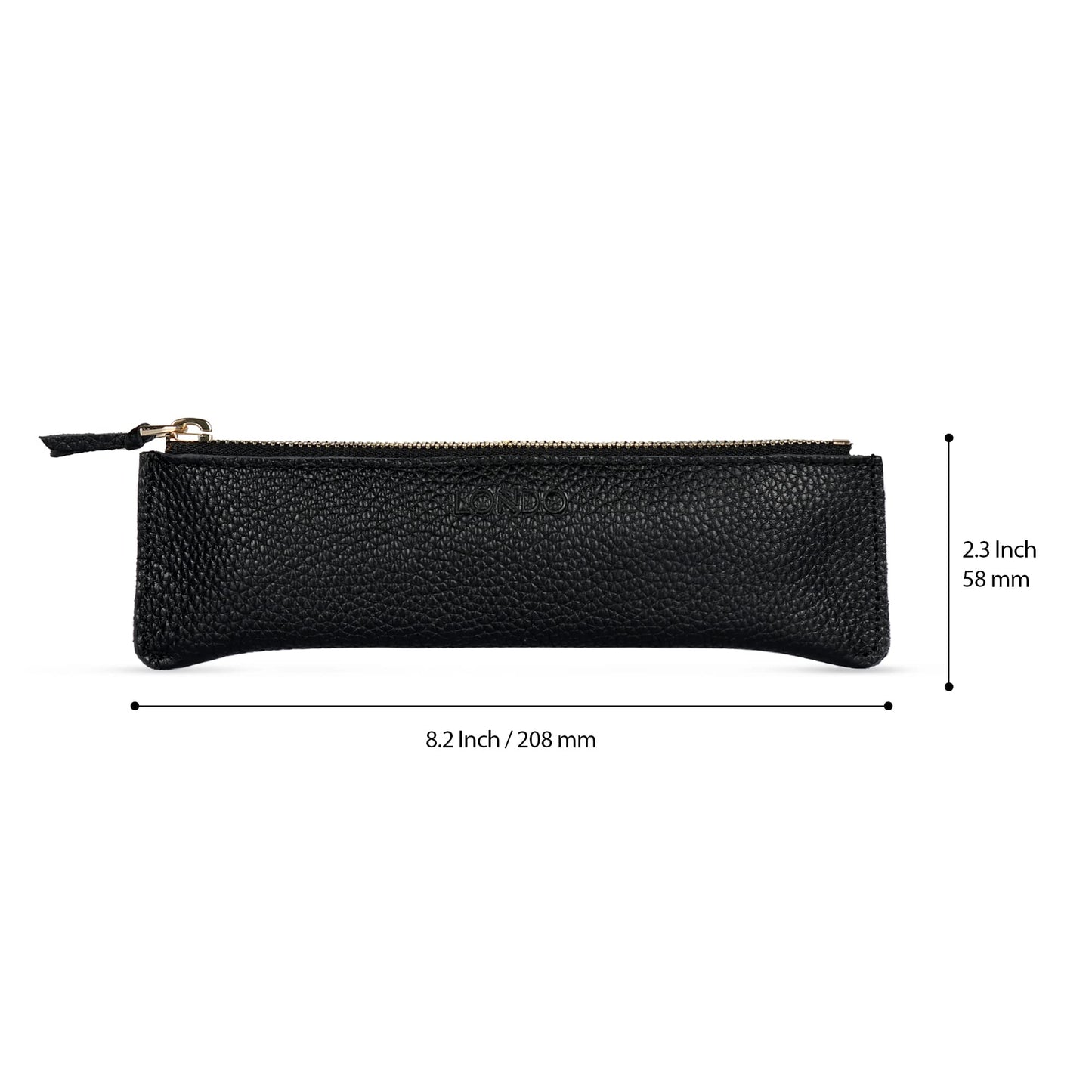 Londo Zippered Genuine Cowhide Leather Pen & Pencil Case — Slim Fountain Pen Holder, Pencil Pouch, Stationery Organizer, Makeup Brush Case, Travel Pouch — Gift for Writers, Students, Teachers, Black