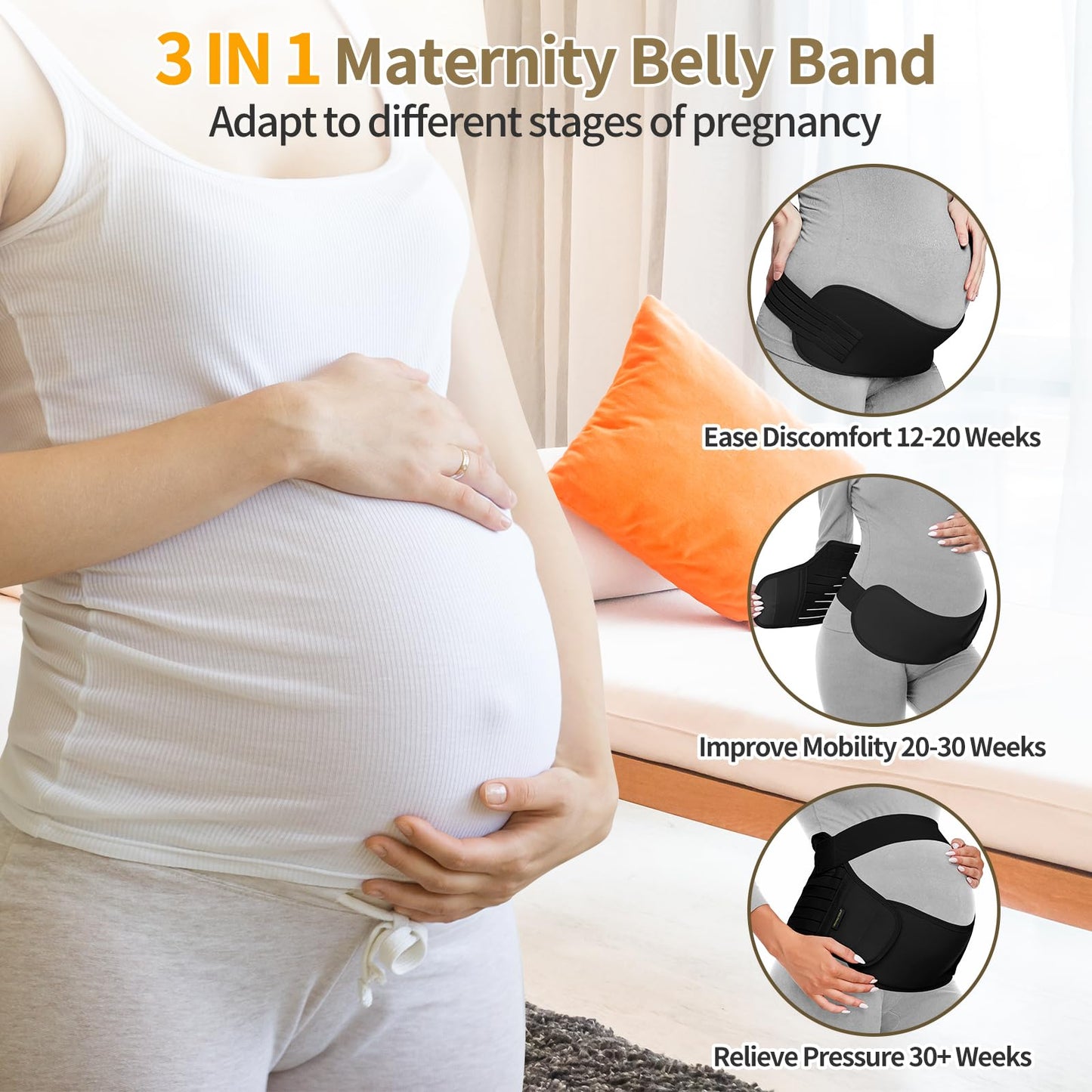 ChongErfei Maternity Belt, Pregnancy 3 in 1 Support Belt for Back/Pelvic/Hip Pain, Maternity Band Belly Support for Pregnancy Belly Support Band (M: Fit Ab 35.5"-47.3", Black)