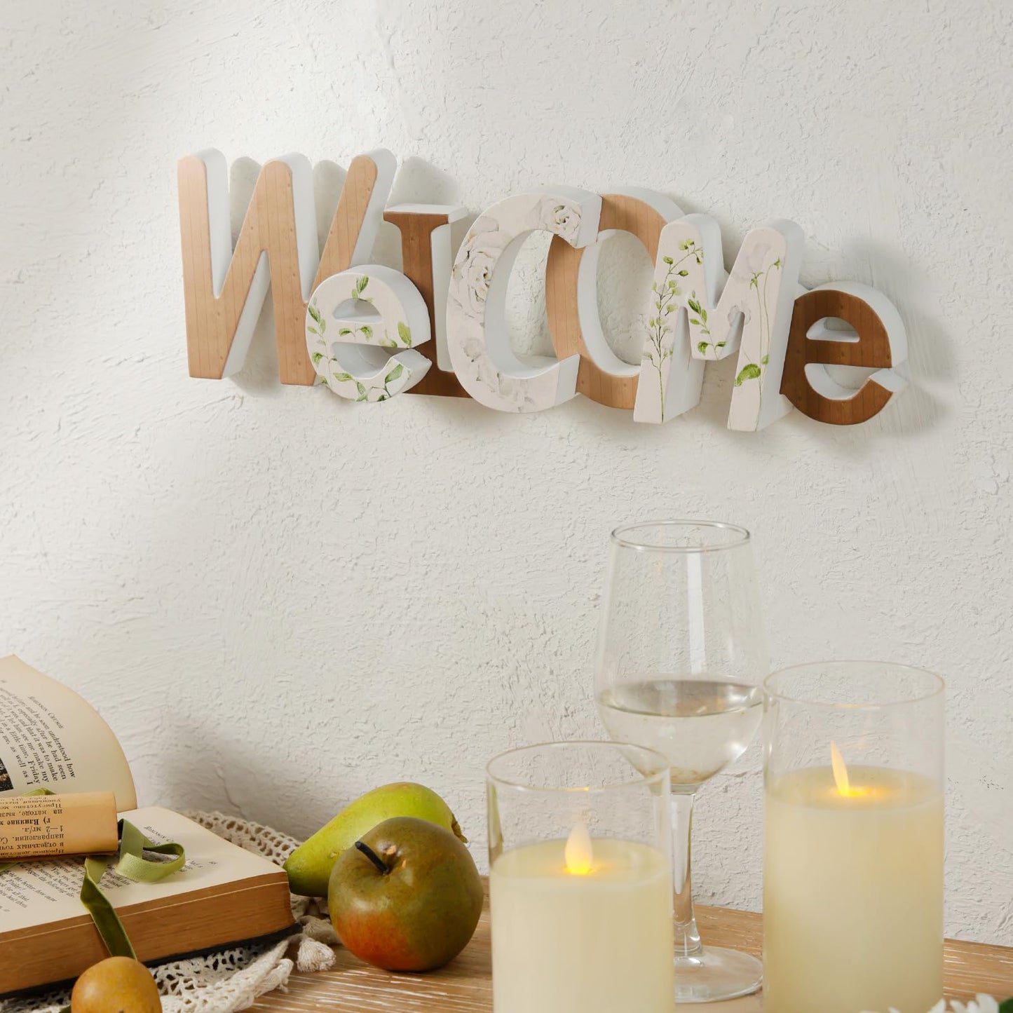 NIKKY HOME Wooden Welcome Sign, Table Signs Freestanding Words Sign Decorative Cutout Welcome Letters Sign for Home Entryway - Brown