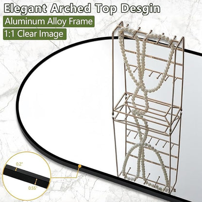 Arched Floor Mirror, 76 "x 34" Full Length Mirror Wall Mirrors Hanging or Leaning Arched-Top Full Body Mirrors with Stand for Bedroom, Dressing Room, Black