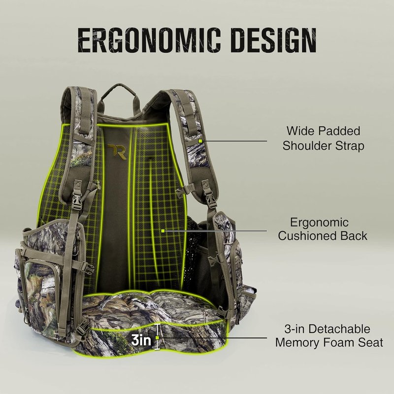 Turkey Hunting Vest with Frame & Seat - Camo, Memory Foam Cushion, Multi-Pocket Storage | Adjustable Lightweight Gear for Men & Women