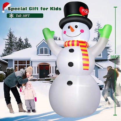 10 FT Christmas Inflatables Snowman Wear Magic Hat, Blow Up Outdoor Decorations Built-in Bright LED Light, Giant Snow Man Yard Decor for Festive Holiday Garden Patio Lawn Mall Display Hall Xmas Party