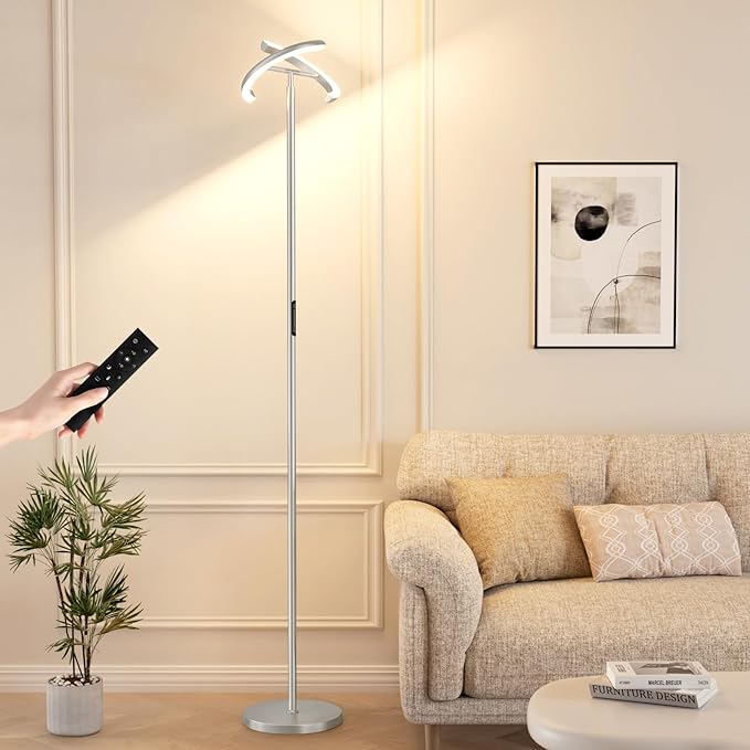 Floor Lamps for Living Room, 40W/2400LM LED Floor Lamp with Touch & Remote Control, 70" Tall Standing Lamp Stepless Dimmable, Modern Torchiere Corner Lamp for Bedroom, Office - Silver Grey