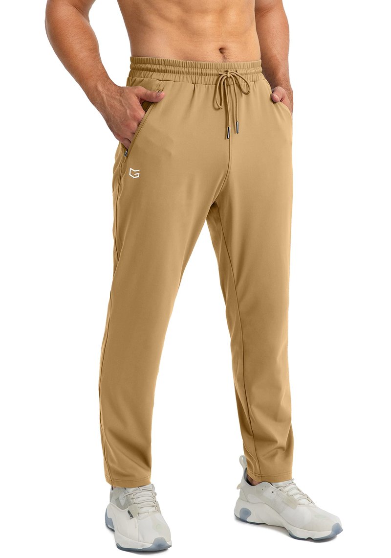 G Gradual Men's Sweatpants with Zipper Pockets Tapered Joggers for Men Athletic Pants for Workout, Jogging, Running (Dark Khaki, Small)