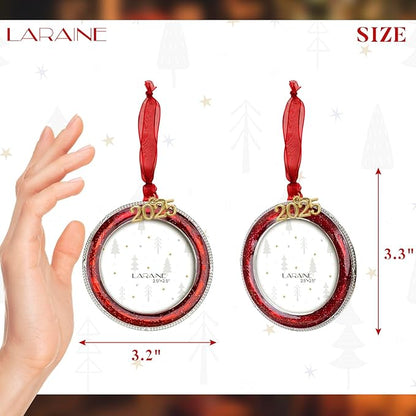 Laraine Christmas Tree Ornaments – Decorative Hanging 2025 Holiday Keepsake Gift Round Pendant with 2.5” Photo Frame Insert for Picture of Pet (Round Red (2025))