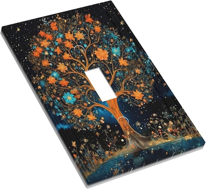 Magical Life Tree in Night Sky Light Switch Covers 1 Gang Single Toggle Wall Plate Decorative Switchcover Electrical Switchplate for Country Living Decor