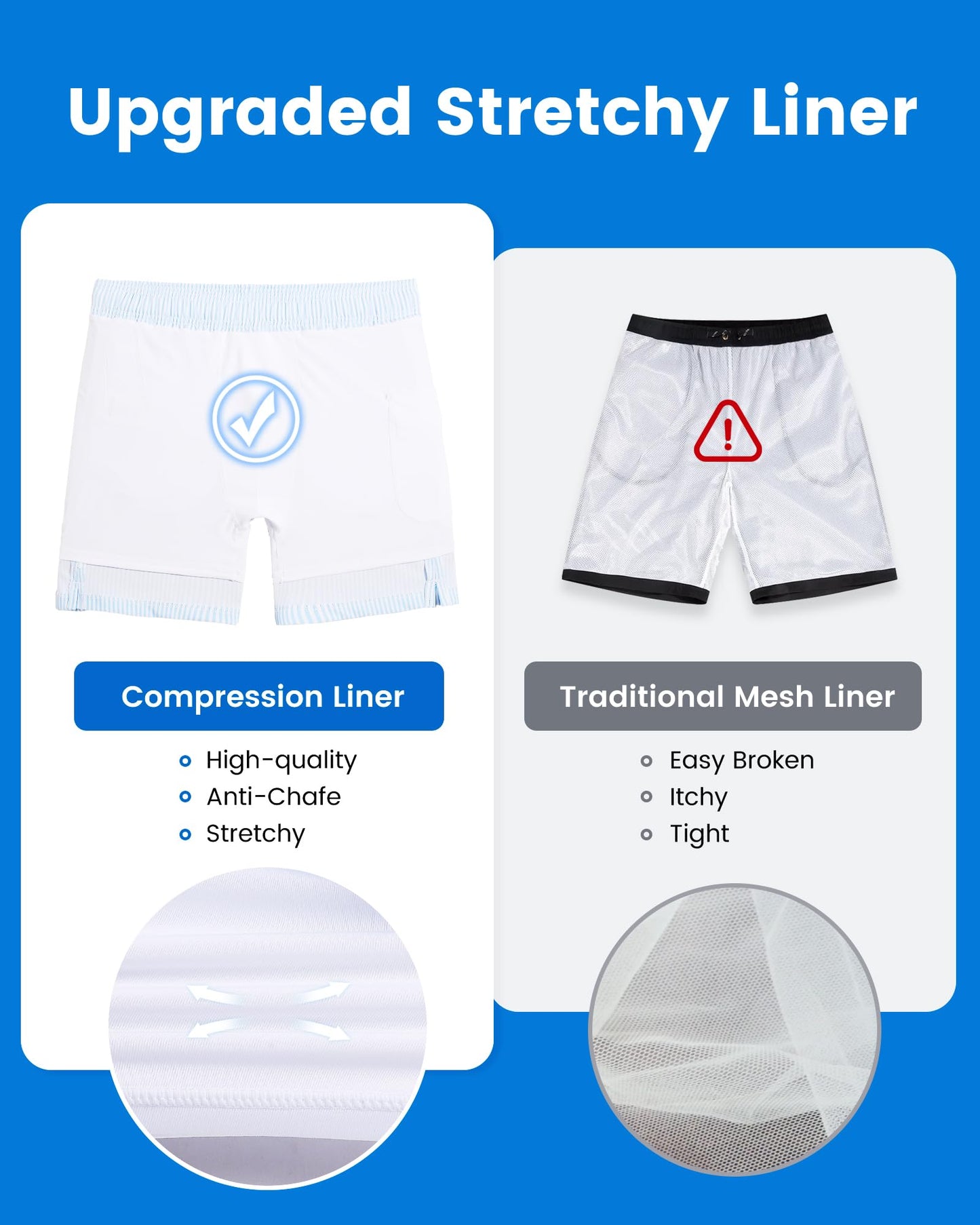 maamgic 2 in 1 Mens Swim Trunks 7 Inch Swim Shorts Swim Suits Board Shorts Blue Stripe-White XX-Large