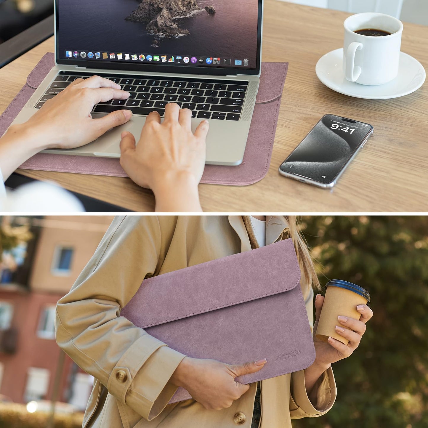 Allinside 13 Inch Laptop Sleeve Case for MacBook Neo A3404 A18 Pro/MacBook Air 13 2018-2026/MacBook Pro 13 2016-2022, Waterproof Matte PU Leather Horizontal Envelope Protective Case Cover, Purple