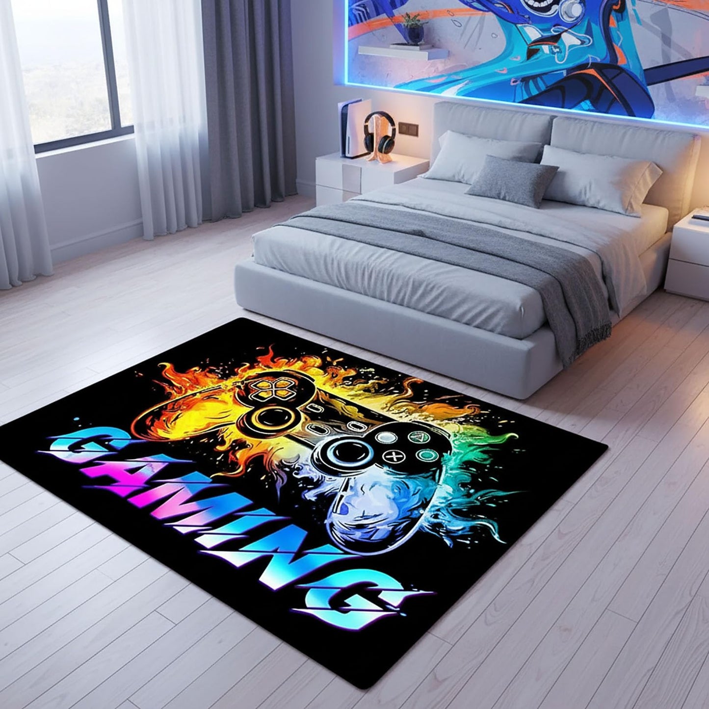 Dowtowter Gamer Rug Non Slip Washable Soft Polyester Carpet Mat for Boys Room Kids Bedroom Game Room Gaming Decor (Black-Letter, 39‘’×59‘’)