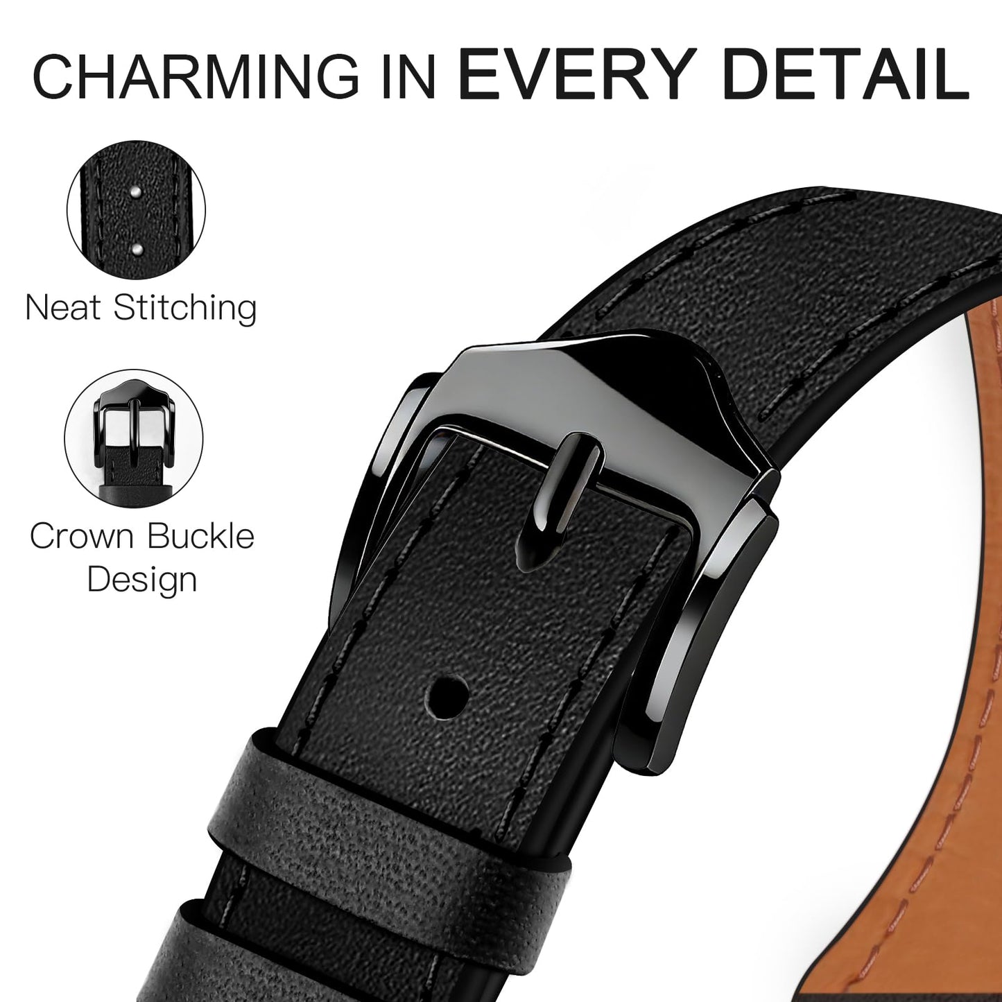 JR.DM Slim Leather Bands Compatible with Apple Watch Band 38mm 40mm 41mm 42mm 44mm 45mm 46mm 49mm, Genuine Leather Thin Band Feminine Design Strap for Iwatch Ultra SE Series 11 10 9 8 7 6 5 4 3 2 1