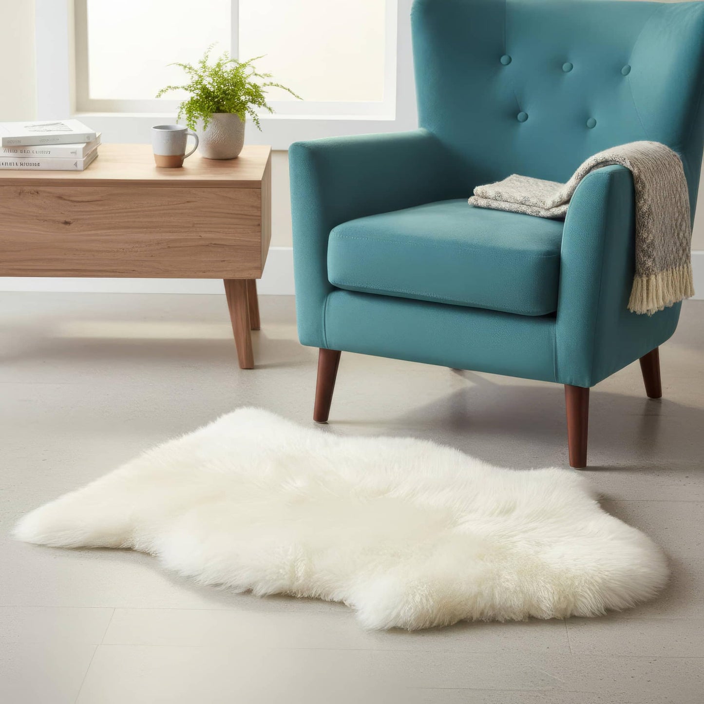 Premium Genuine Fur Sheepskin Rug - Real N.Z. 100% Sheepskin Natural Luxury Fluffy Lambskin Fur Area Rug - Seat Cover for Sofa Chair and Bedroom - 2' W x 3'L - Natural Creamy White Wool
