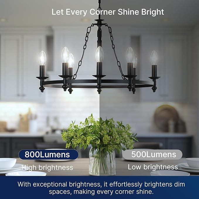 FLSNT 100W Equivalent Candelabra LED Bulbs 5000K Daylight, Dimmable LED Chandelier Light Bulbs for Dining Room, Living Room, Porch, 800LM, E12 Base, 12 Pack UL,CA65 Listed.