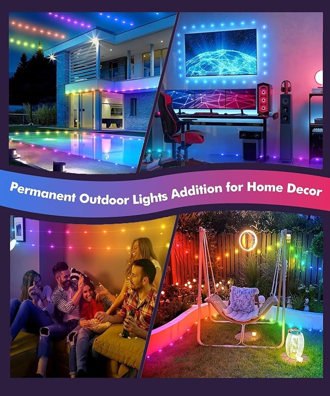Permanent Outdoor Lights for House, 300ft Smart RGB LED Lights Outside with 16 Million DIY Colors, IP67 Waterproof Eternity Eaves Lighting for Christmas Halloween Holiday Daily Decorations