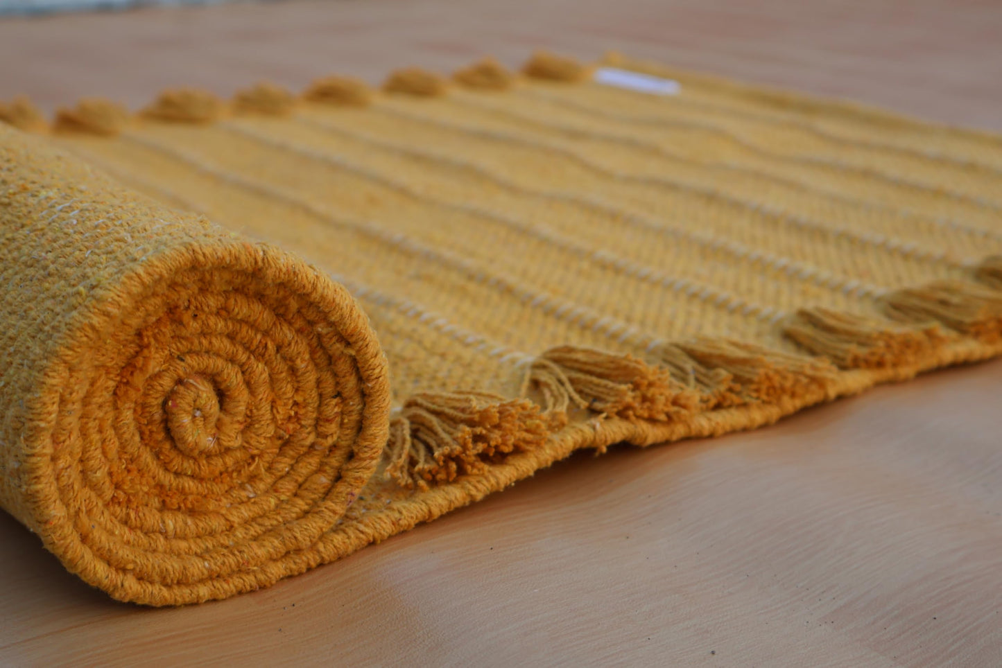 Jaipur art & Rugs Organic Cotton Yoga Mat - Eco-Friendly Hand-Woven Rug - Non Slip & Thick (24”x72”x5mm) for Everyday Fitness at Home - Comfortable Extra-Long (Yellow)