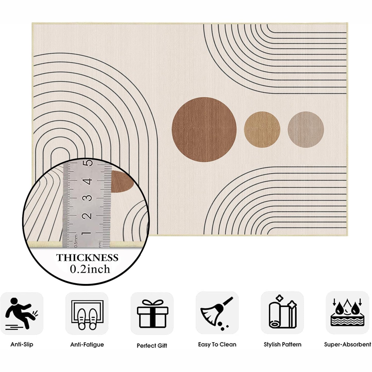 Boho Rug 3x5 Modern Geometric Minimalist Abstract Line Area Rug for Entryway Living Room Neutral Beige Mid Century Modern Machine Washable Non-Slip Printed Low-Pile Floor Carpet for Kitchen Bedroom