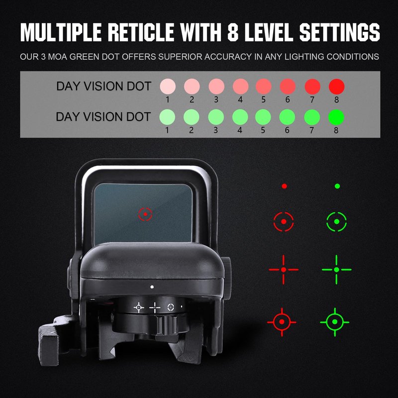 ohhunt Multiple Reticle Red Green Dot Sight Quick Detach Mount for Picatinny 1X22X33mm Wide Objective Diameters Optics