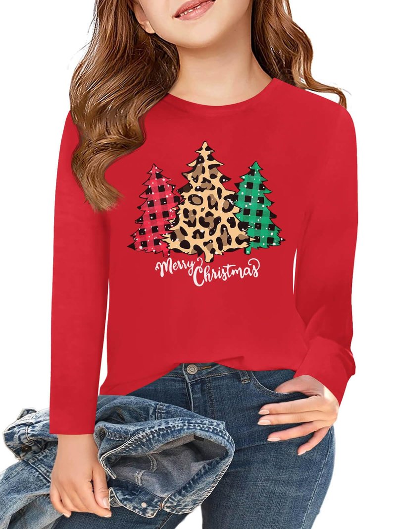 Haloumoning Girls Long Sleeve T Shirts Kids Fall Tops Crewneck Basic Tees 5-14Y