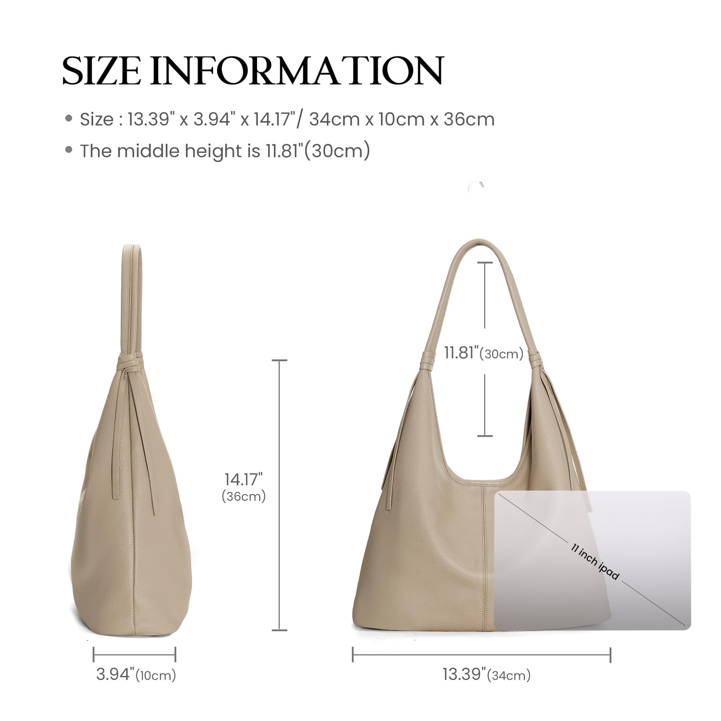 befen Genuine Leather Slouchy Hobo Purses for Women, Casual Hobo Bags Real Top Grain Leather Tote Handbags Women's Apricot Shoulder Satchel for Shopping, Outing, Travel