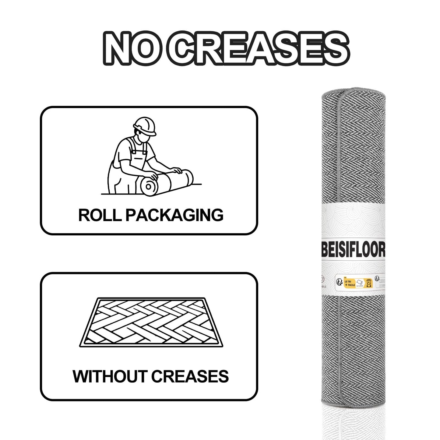 BEISIFLOOR Ultra Thin Door Mat Indoor Entrance 17"x29", Low-Profile Indoor Door Mat, Non Slip Entry Mat Rubber Backing Unique Herringbone Design Inside Doormat Dirt Trapper Entryway Mats, Grey